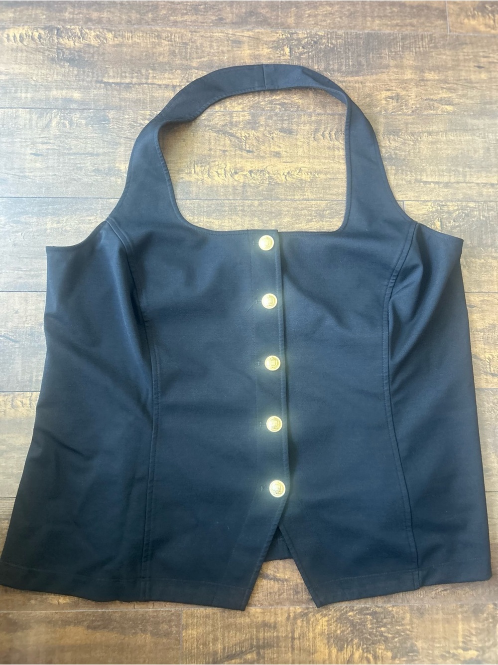 Addition Elle Black Halter Vest with Gold Buttons